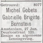 Bekendmaking van het huwelijk van Michel Gobets en Gabrielle Brigitte Bernstein_Het Joodsche Weekblad, 29 januari 1943