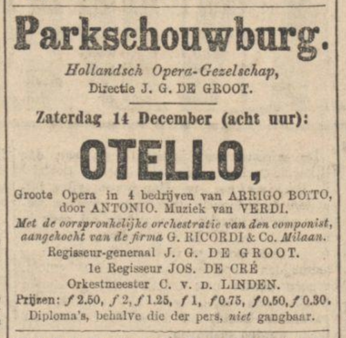 Otello Advertentie Algemeen Handelsblad 13-12-1889